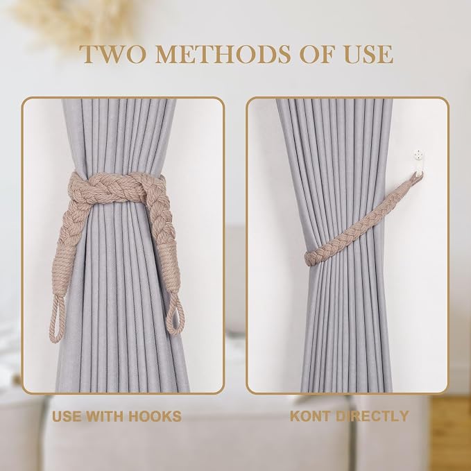 NICEEC 4 Pack Natural Cotton Rope Curtain Tiebacks Elegant Boho Style - Image 4