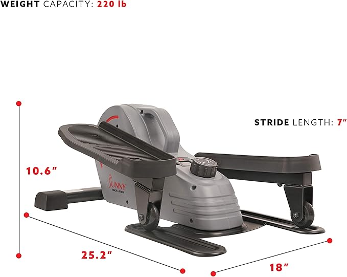 Sunny Health & Fitness 2-in-1 Sit/Stand Mini Elliptical Machine, Portable Under Desk Peddler Exerciser for Senior Home Workout, Optional Free Sunnyfit App Bluetooth Link, Handlebars or Resistance Band