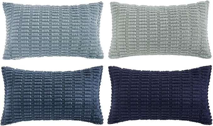 Fancy Homi Set of 4 Blue Long Lumbar Rectangle Decorative Throw Pillow Covers - Image 6