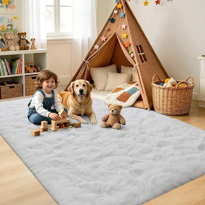 6x9 Large White Fluffy Soft Area Rug Non-Slip - Image 2
