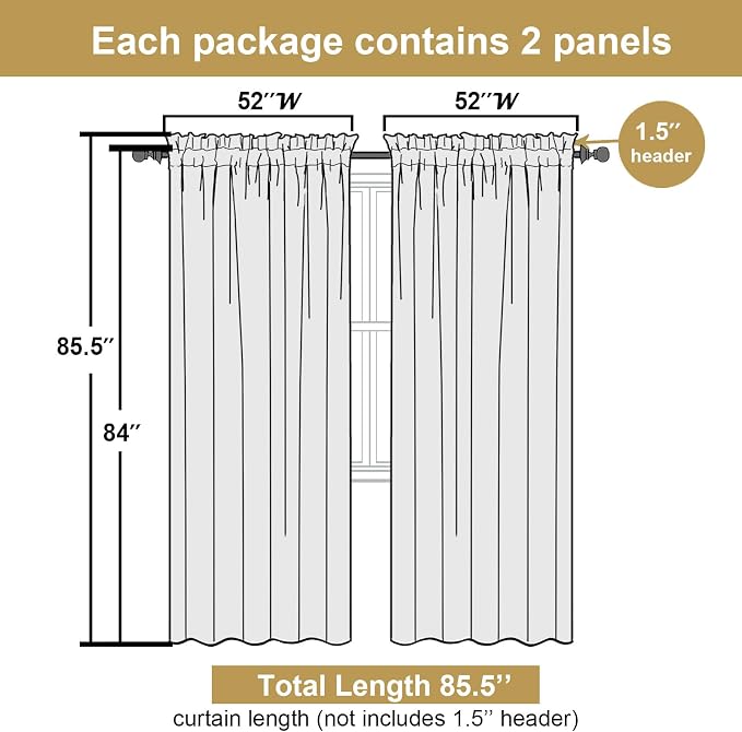 Lecloud Leia Charcoal Grey Sheer Curtains 84 Inches Long 2 Panels, Airy Leaf - Image 2