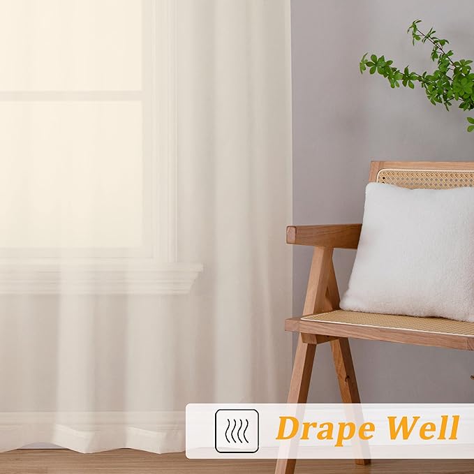 Gwine Extra Long Cream Sheer Curtains 120 Inches Long 2 Panels Set, Voile Light - Image 6