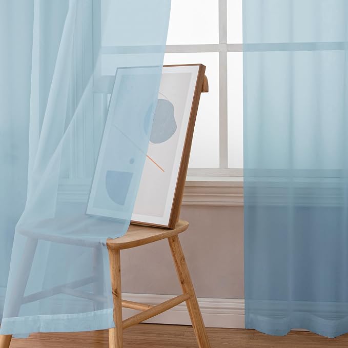 Simplebrand Sky Blue Sheer Curtains 90 Inches Long 2 Panels, Light Filtering - Image 3