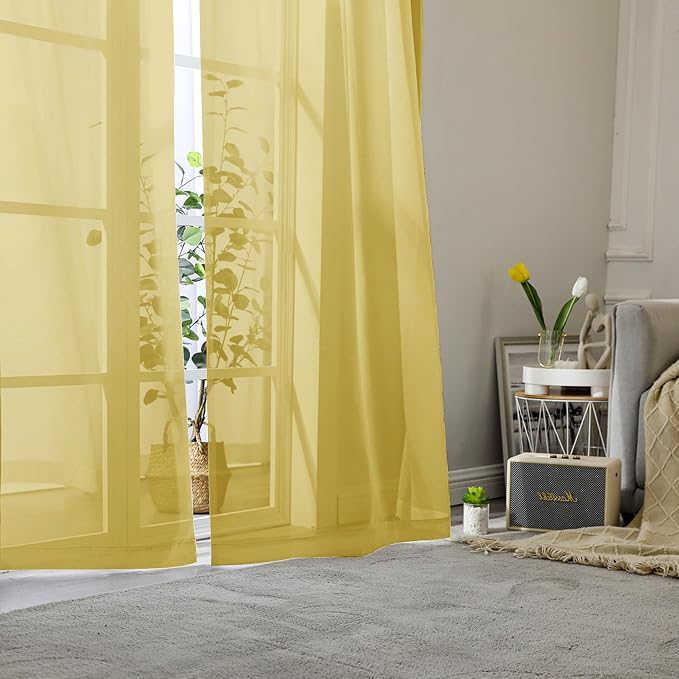 Yellow Sheer Curtains 96 Inches Long 2 Panels, Gauzy Light Filtering Breathable - Image 8