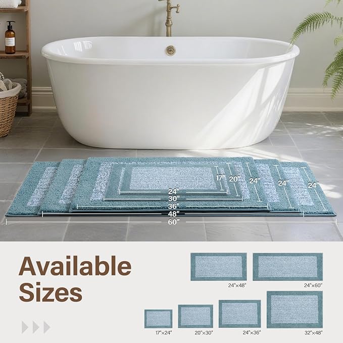 48x32 Large Bathroom Rugs Washable Non Slip, Dusty Blue Bath Mat - Image 6