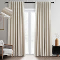 Topfinel Beige Linen Blackout Curtains 84 Inch Long, Modern Black Out Curtains by Topfinel
