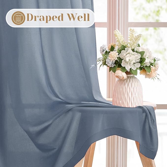 HOMEIDEAS Non-See-Through Stone Blue Privacy Sheer Curtains, 52 X 54 Inches - Image 6
