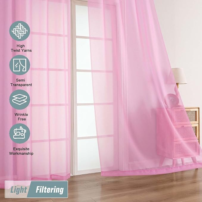Light Pink Sheer Curtains 84 Inches Long 2 Panels, Elegant Airy Transparent - Image 5
