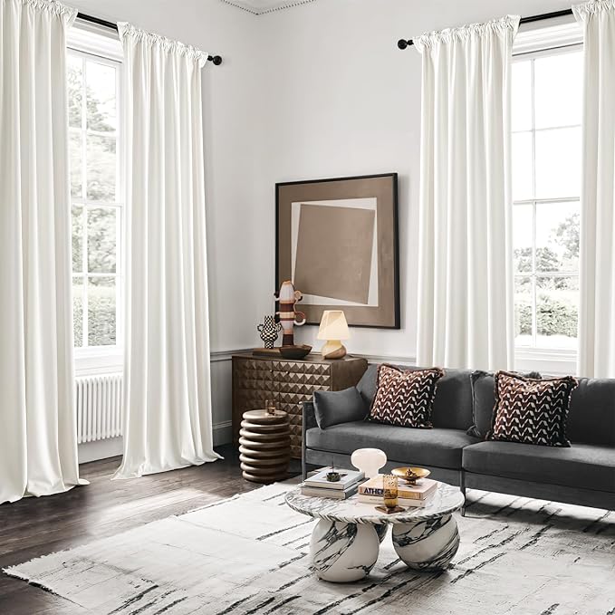 MIULEE Velvet Curtains 50W x 72L 2 Panels Ivory Blackout Curtains | Luxury - Image 5