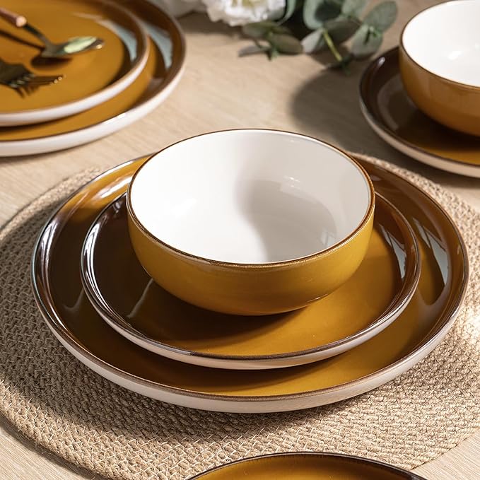 GBHOME Ceramic Dinnerware Sets, 18 Pieces Stoneware Dinnerware Set, Plates and Bowls Sets, Dishwasher & Microwave Safe,Dishes Set | Service for 6