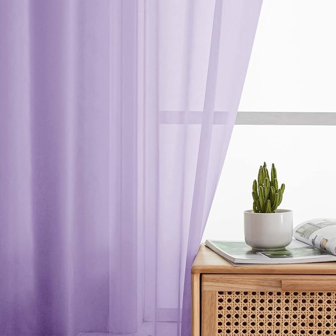 Sheer Lavender Curtains for Bedroom Living Room 63 Inch Length 2 Panels - Image 6