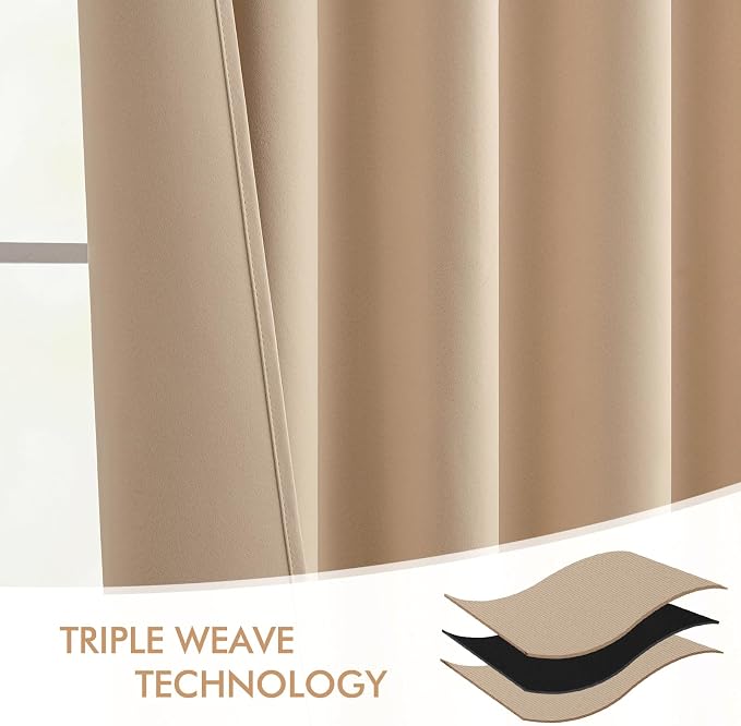 MIULEE Beige Back Tab Blackout Curtains 52x120 Inch Long 2 Panels Set | Rod - Image 7