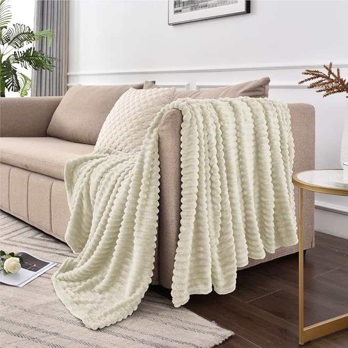 BEDELITE Fleece Throw Blanket for Couch – 3D Ribbed Jacquard Soft and Warm - Image 8