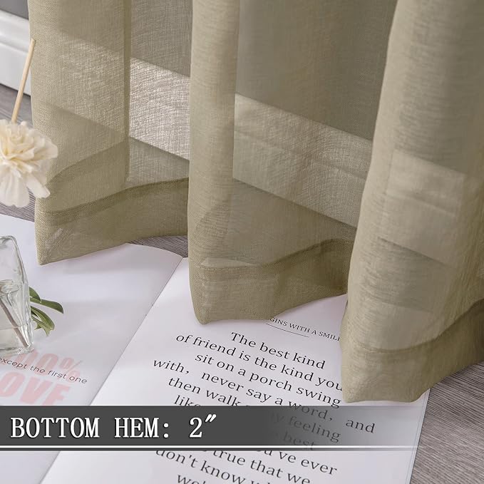 Tollpiz Sheer Curtains Bedroom Linen Textured Curtain Sheers Light Filtering - Image 4