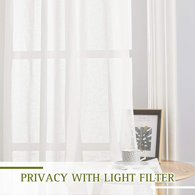 NICETOWN Linen Sheer Curtains Flax Textured, Grommet Top Casual 63" Long Thick - Image 3