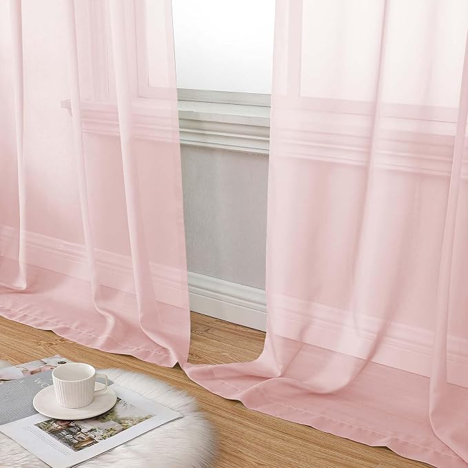 Blush Sheer Curtain for Bedroom Living Room 78 Inches Long 2 Panels Set - Image 8