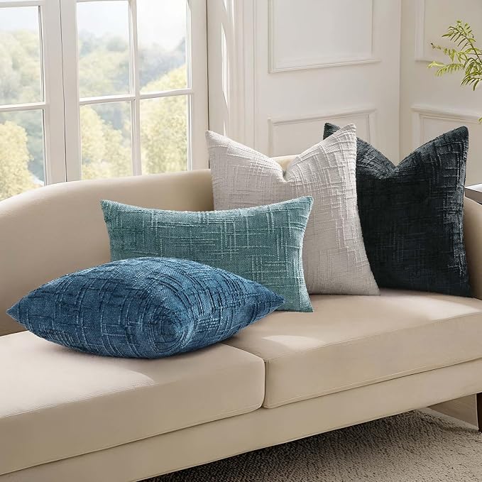 decorUhome Navy Blue Chenille Throw Pillow Covers 12x20 Set of 2 Textured Soft - Image 4