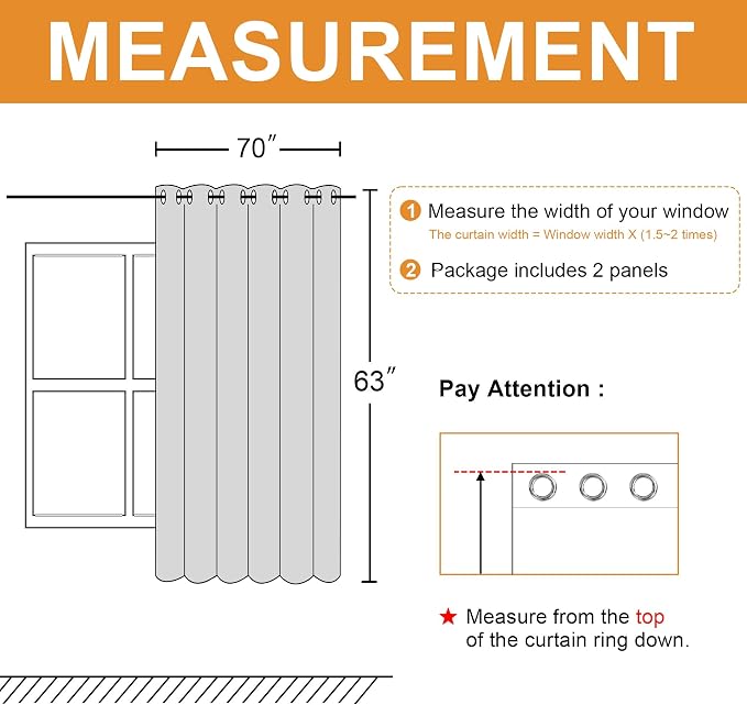 Grommet Blackout Curtains for Bedroom, 70 x 63 Inches Tan, 2 Panels | hermal - Image 7