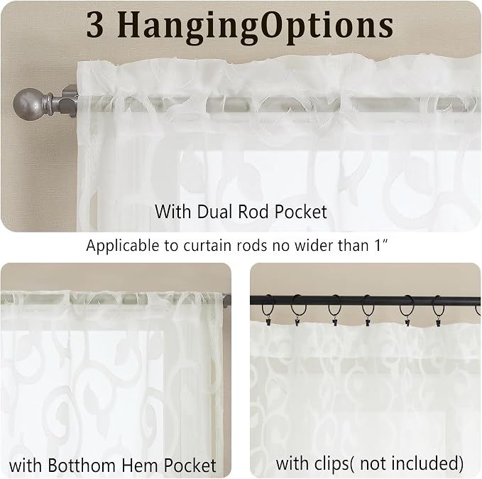 Furman Cafe Curtains 30 Inch Length 2 Panels Set, Elegant Geometric Jacquard - Image 4