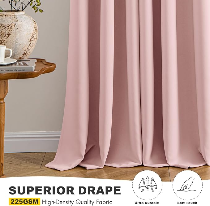 MIULEE Blackout Curtains for Bedroom 2 Panels 40 x 48 Inch Long Pink | Thermal - Image 5