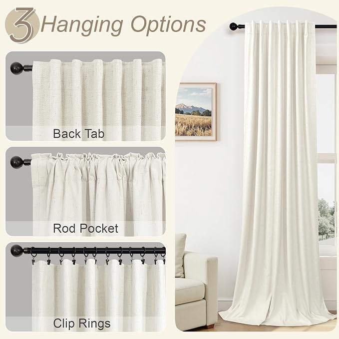 Cream Linen Blackout Curtains 36 x 84 Inch Length 2 Panels Narrow Small - Image 6