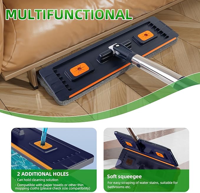 360° Mop and Bucket Set with Wringer – Microfiber Floor Mop System for Home Cleaning – Long Handle, Wash & Dry Dual Tank, Extra Absorbent Pads, Space-Saving Design for Hardwood, Tile & Laminate Floors