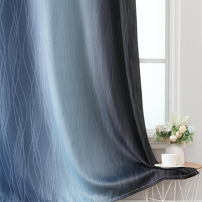 Estelar Textiler Navy Blue and Black Ombre Blackout Curtains 90 Inches Long 2 - Image 6