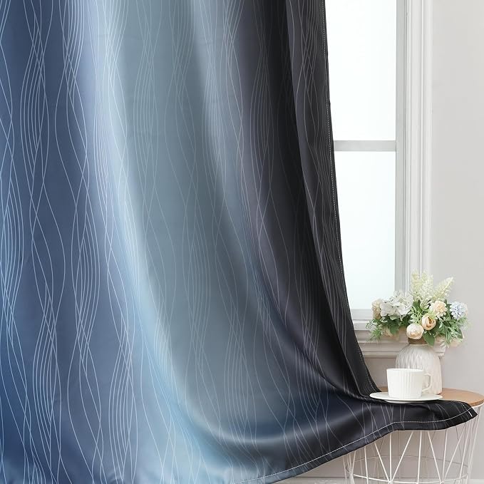 Estelar Textiler Navy Blue and Black Ombre Blackout Curtains 72 Inch Length 2 - Image 6