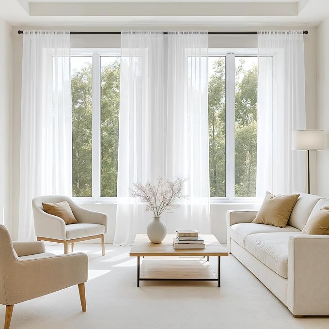 MIULEE White Sheer Curtains 98 Inches Long 4 Panels 42 x 98 Inches | Light by MIULEE
