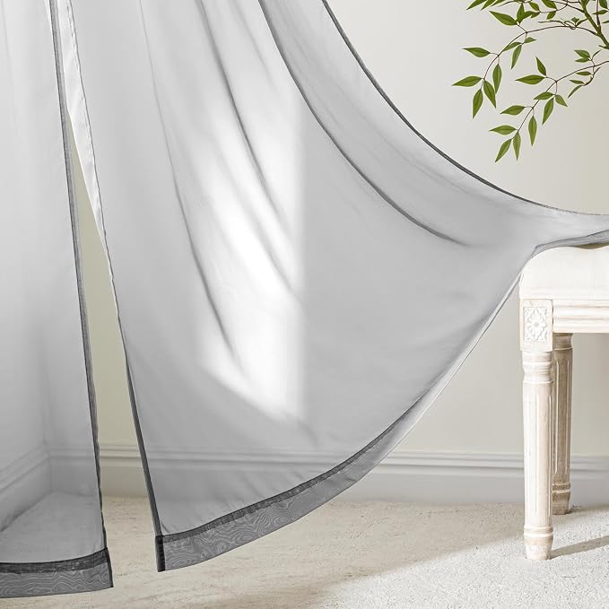 MIULEE Dark Grey Sheer Curtains 96 Inches Long 4 Panels 54 x 96 Inches | Light - Image 6