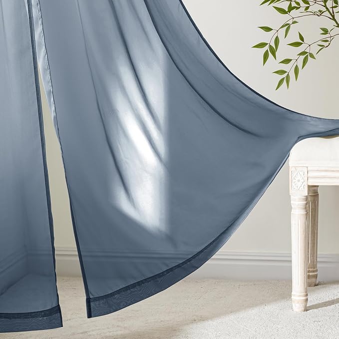 MIULEE Navy Blue Sheer Curtains 108 Inches Long 4 Panels 54 x 108 Inches | - Image 6
