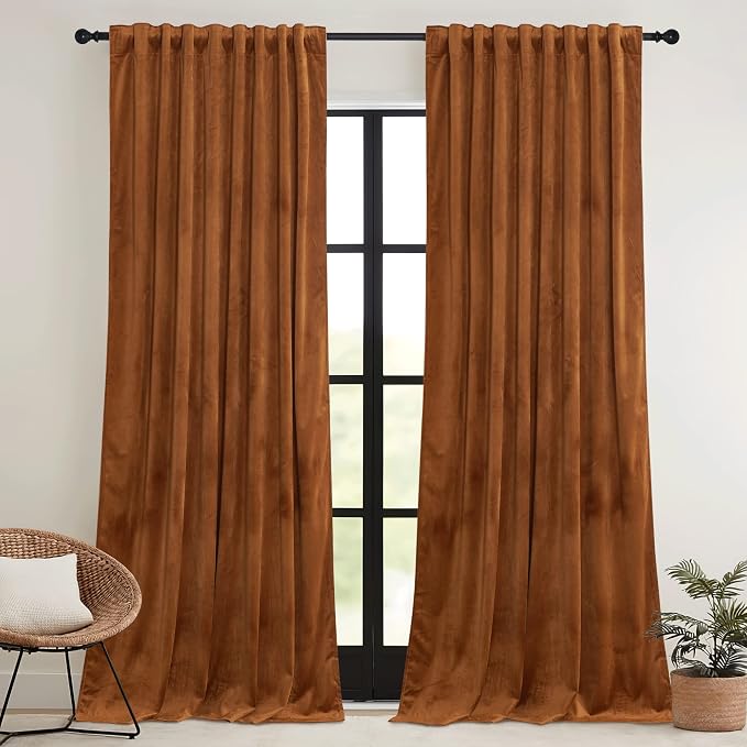 RYB HOME Velvet Curtains 108 inch, Room Darkening Window Curtains - Image 2