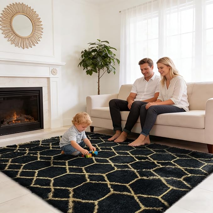 8x10 Fluffy Area Rugs for Living Room, Shag Area Rug for Bedroom, Geometric - Image 5