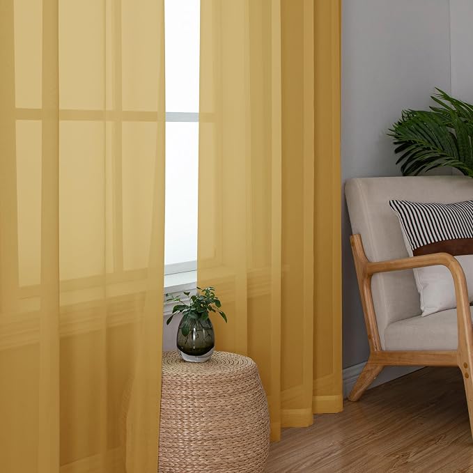 Aiyufeng Gold Sheer Curtain 96 Inches Long 2 Panels Set, Light Filtering Gold - Image 5