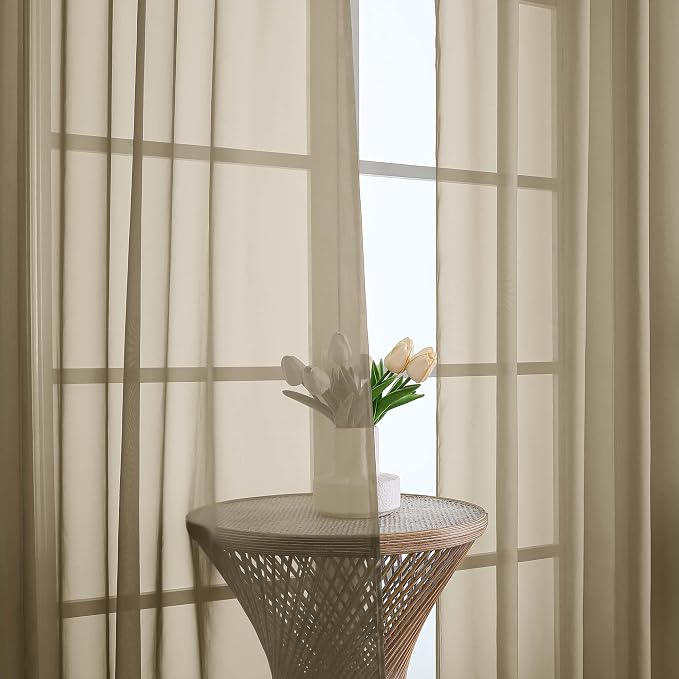 Chyhomenyc Taupe Sheer Curtains 90 Inches Long 2 Panels, Light Filtering Taupe - Image 9