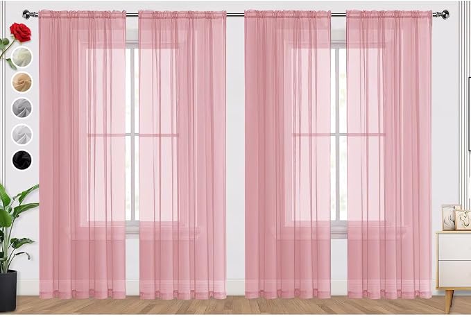 SpaceDresser Sheer Blush Curtains 4 Panels Rod Pocket Semi-Sheer Curtain 90 by SpaceDresser