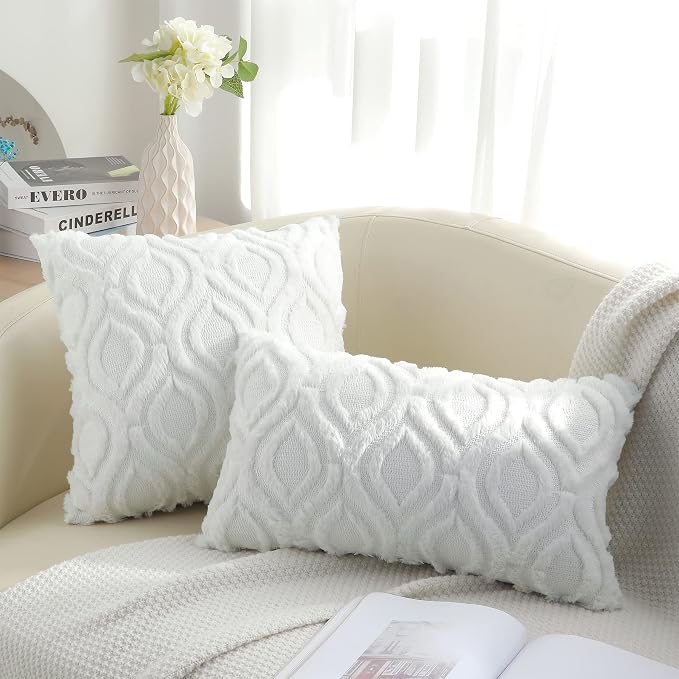 decorUhome Throw Pillow Covers 26x26 Inch Set of 2, Soft Plush Faux Wool White - Image 9