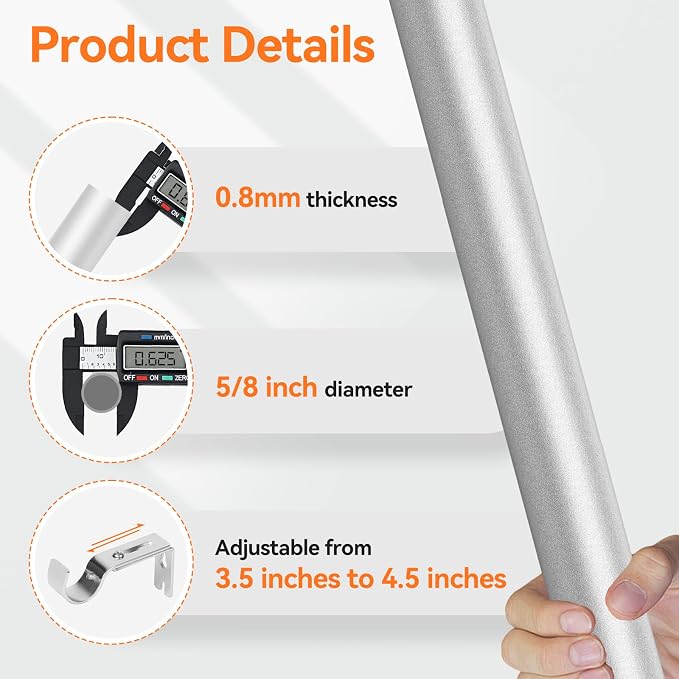 Curtain Rods for Windows 28 to 48 Inch, 2 Pack 5/8'' Diameter Heavy Duty Metal - Image 3