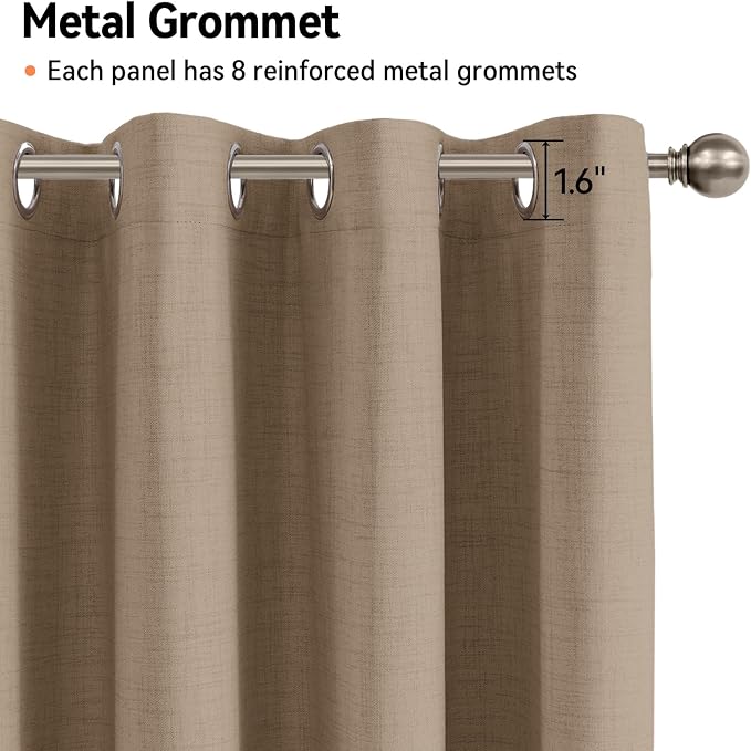 100% Blackout Linen Textured Curtains 72 Inch Long, Copper Brown | 100% - Image 6