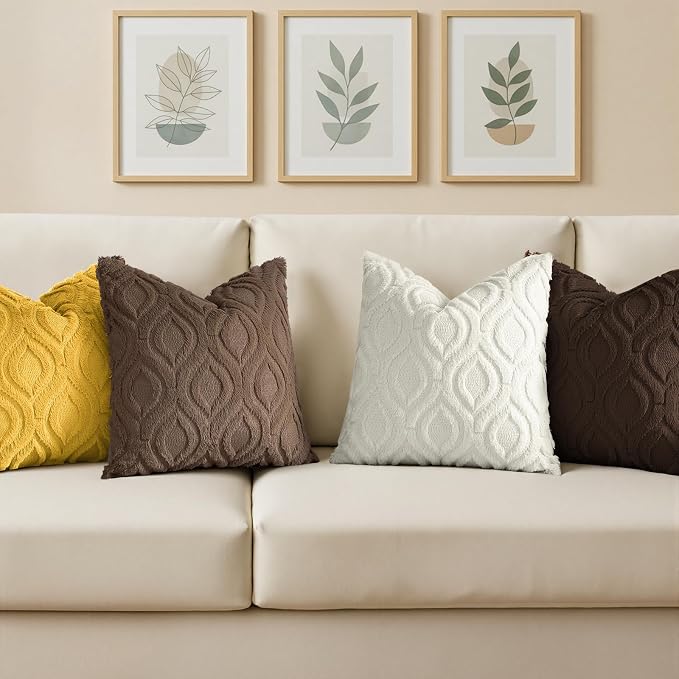 decorUhome Throw Pillow Covers 12x20 Inch Set of 2, Soft Plush Faux Wool Brown - Image 4