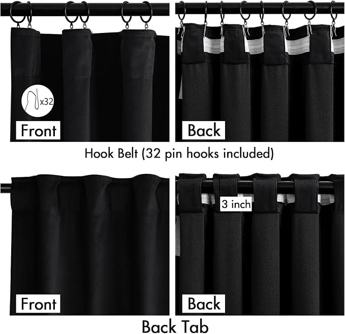 MIULEE Velvet Curtains 50W x 84L 2 Panels Black Blackout Curtains | Luxury - Image 3