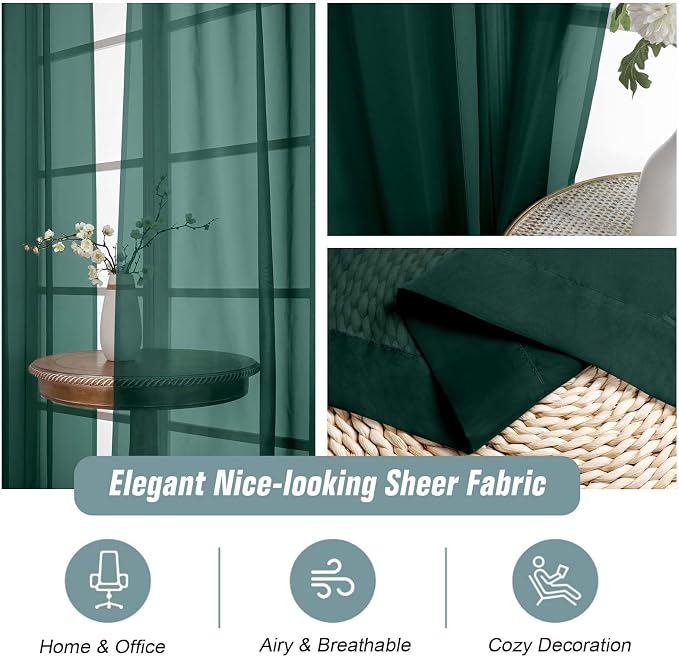 Green Sheer Curtains for Window 72 inches Long 2 Panels, Soft Airy Light - Image 4
