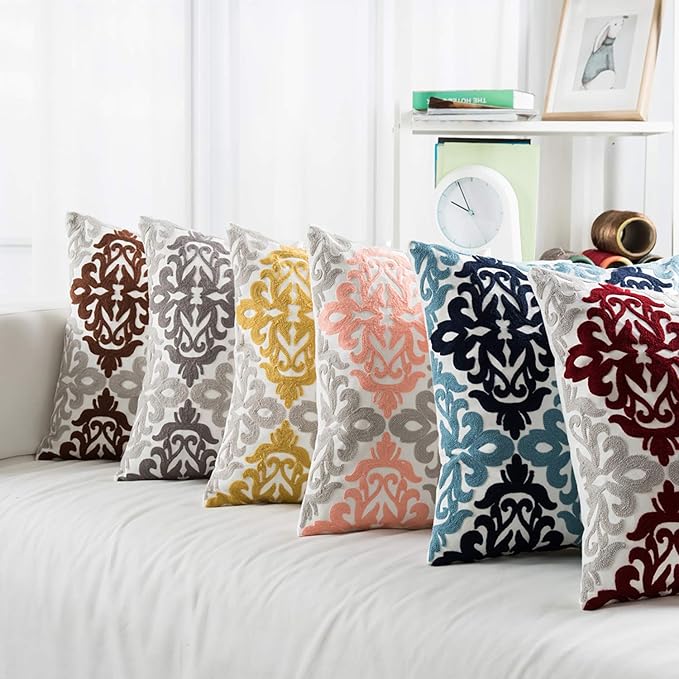 HWY 50 Gray Grey Decorative Throw Pillow Covers 18x18 Inch, Pack of 2 Embroidered Cotton Farmhouse Cushion Cover Pillow Case for Sofa Couch Living Room Bed Bedroon, Accent Geometric