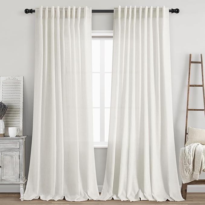 Nanspring Beige White Linen Curtains 96 Inches Long by Nanspring