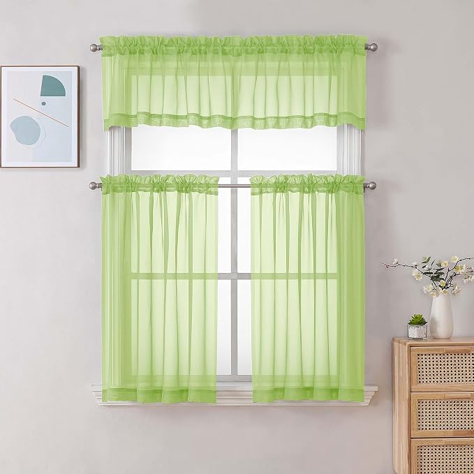 Chyhomenyc Lime Sheer Curtains 30 inch Length 2 Panels, Light Filtering Voile - Image 2