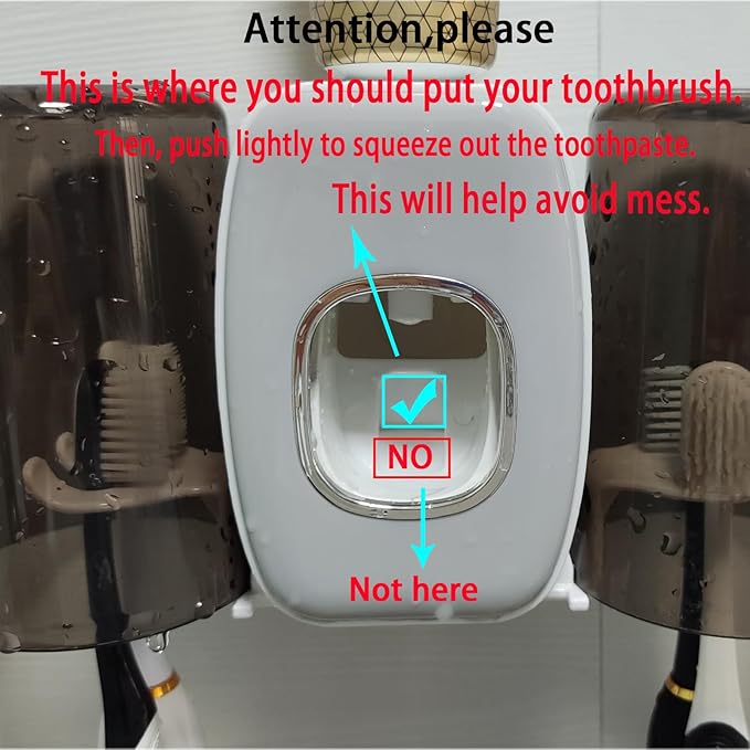 Toothbrush Holders Wall Mounted,Toothpaste Dispenser for Kids Hanging Adhesive Automatic Toothbrush Holders Bathroom Decor with Toothpaste Dispenser 2 Cups - Grey