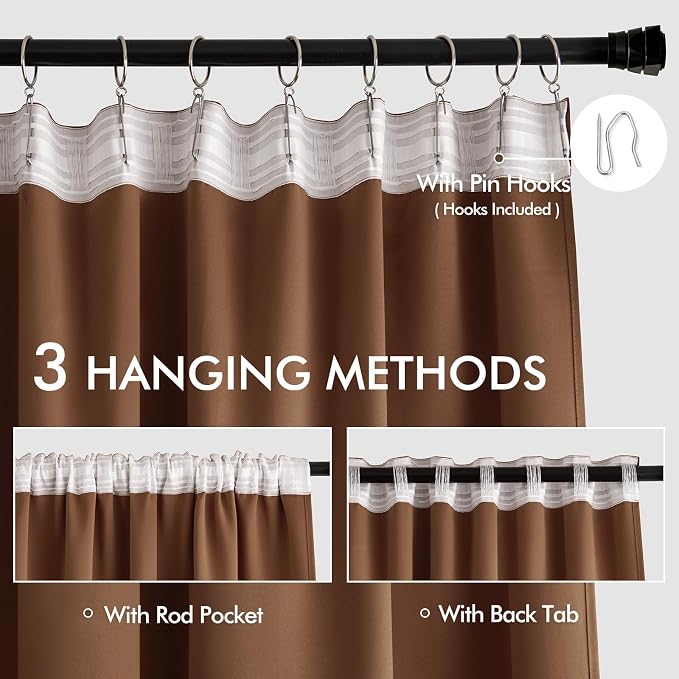 MIULEE Cappuccino Brown Back Tab Blackout Curtains 52x108 Inch 2 Panels Set | - Image 3