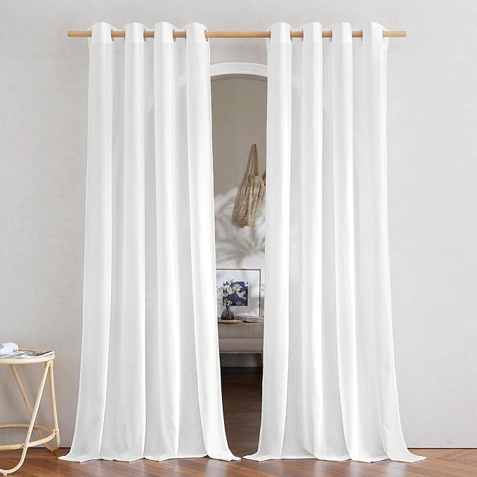 NICETOWN Linen Flax Semi Sheer Curtains 92" Length, Grommet Window Treatments by NICETOWN