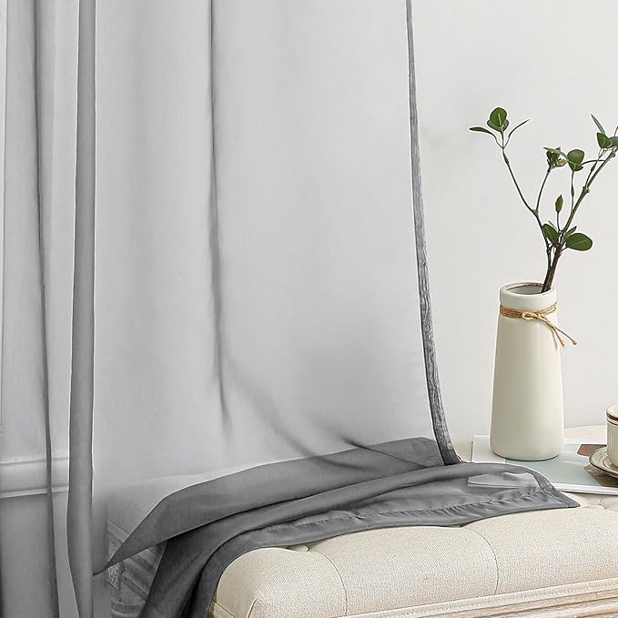 MIULEE Charcoal Grey Sheer Curtains 54 X 45 Inches, 2 Panels | Solid Color - Image 4