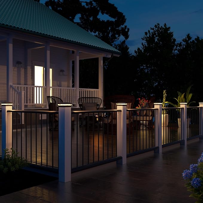 VOLISUN Solar Post Cap Light Outdoor Waterproof 12pack,Solar Fence - Post Lights for 4x4 5x5 6x6 Wooden/Vinyl Post,Black Deck Post Cap Light Solar Powered with Warm White for Garden/Patio/Porch